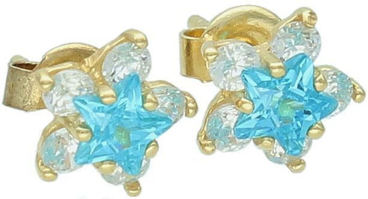 Kolczyki złote 585 kwiatki z niebieską gwiazdką KL 3292A Kolczyki złote 585 kwiatki z niebieską gwiazdką KL 3292A. Subtelny blask 14-karatowego białego złota, próby 585 szlachetnego kruszcu 1.jpg